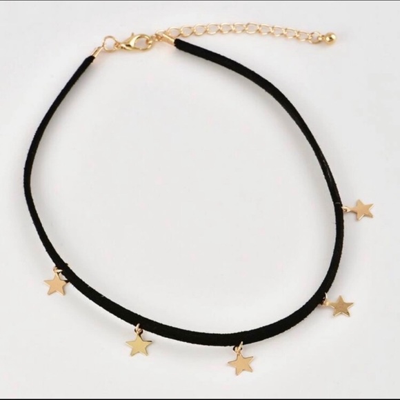 Gold Star Velvet Choker Black Galaxy Fringe Trendy - Picture 3 of 4